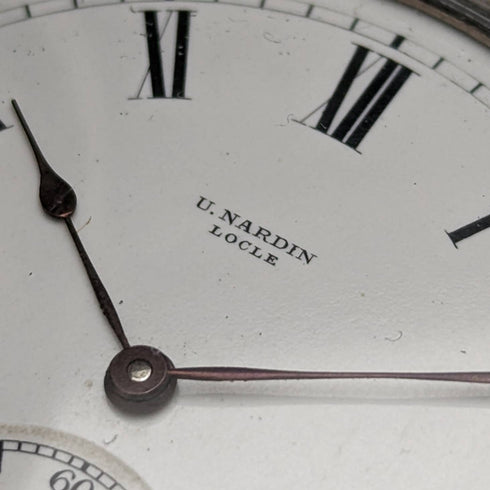 1910年頃 アンティーク ユリス・ナルダン 懐中時計 猛獣彫刻 銀側ハンターケース 動作良好